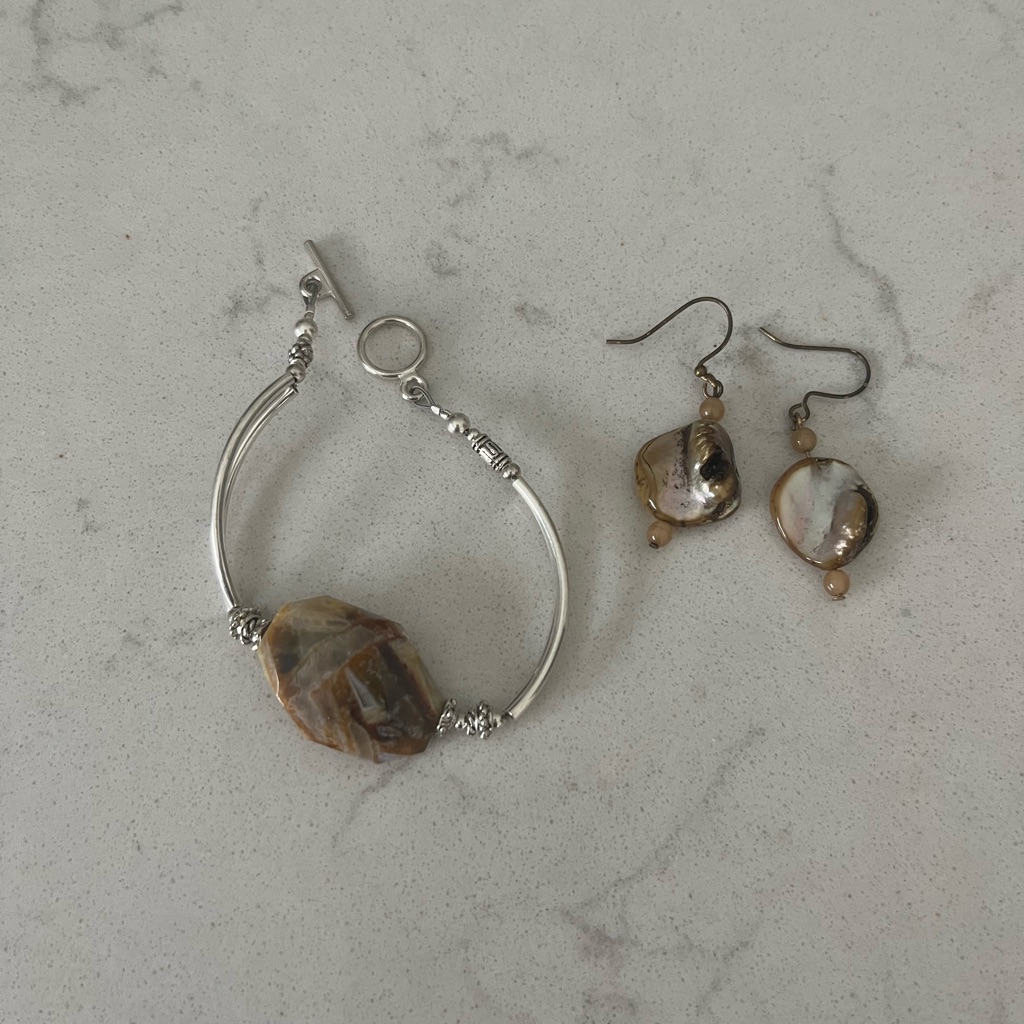 Silver Earthtone Bracelet Earrings 25$